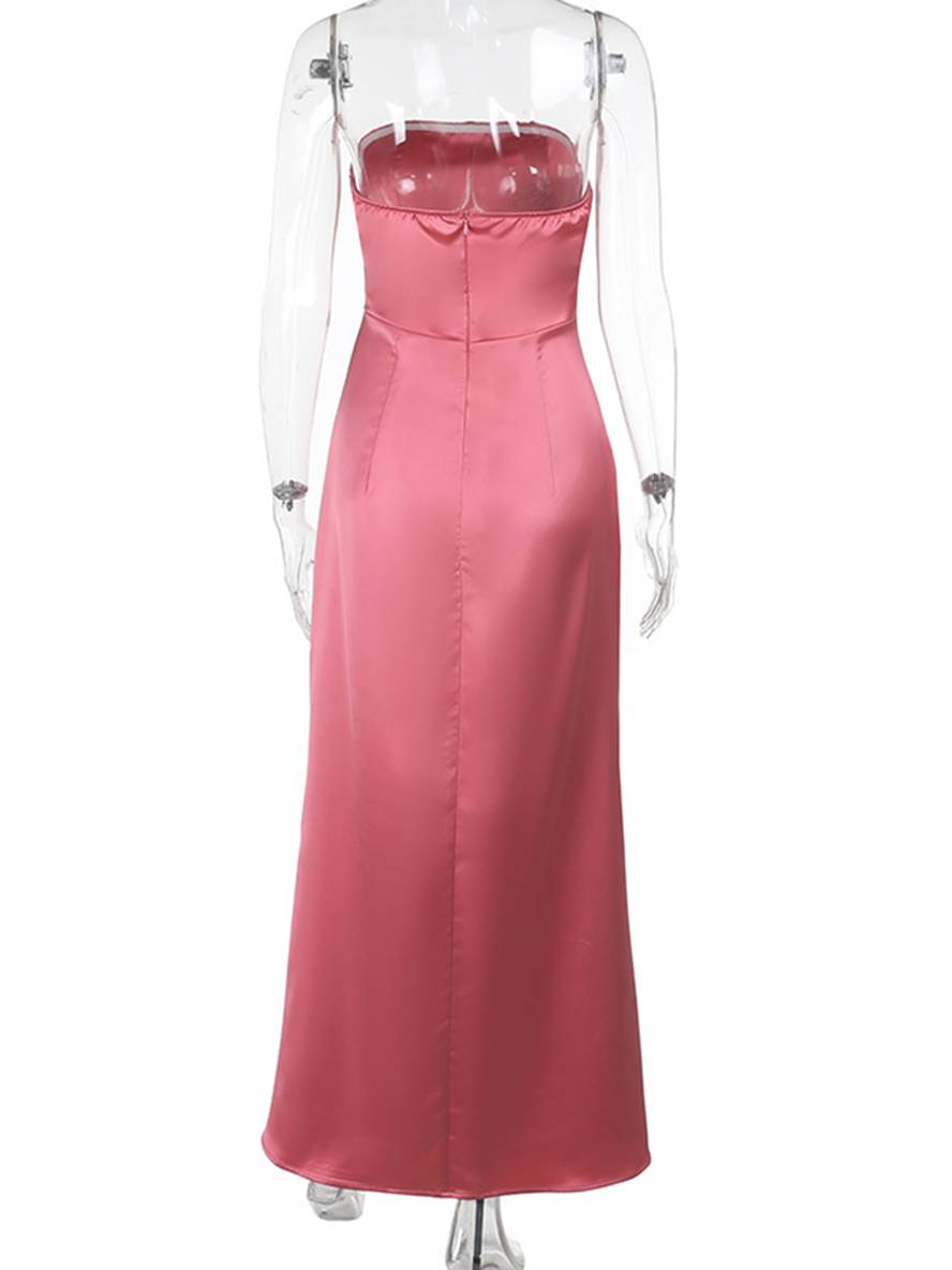Levoire | Robe Bustier Longue En Satin Sans Dos Sans Manches Élégante Soirée Invitée Mariage Bal Prom