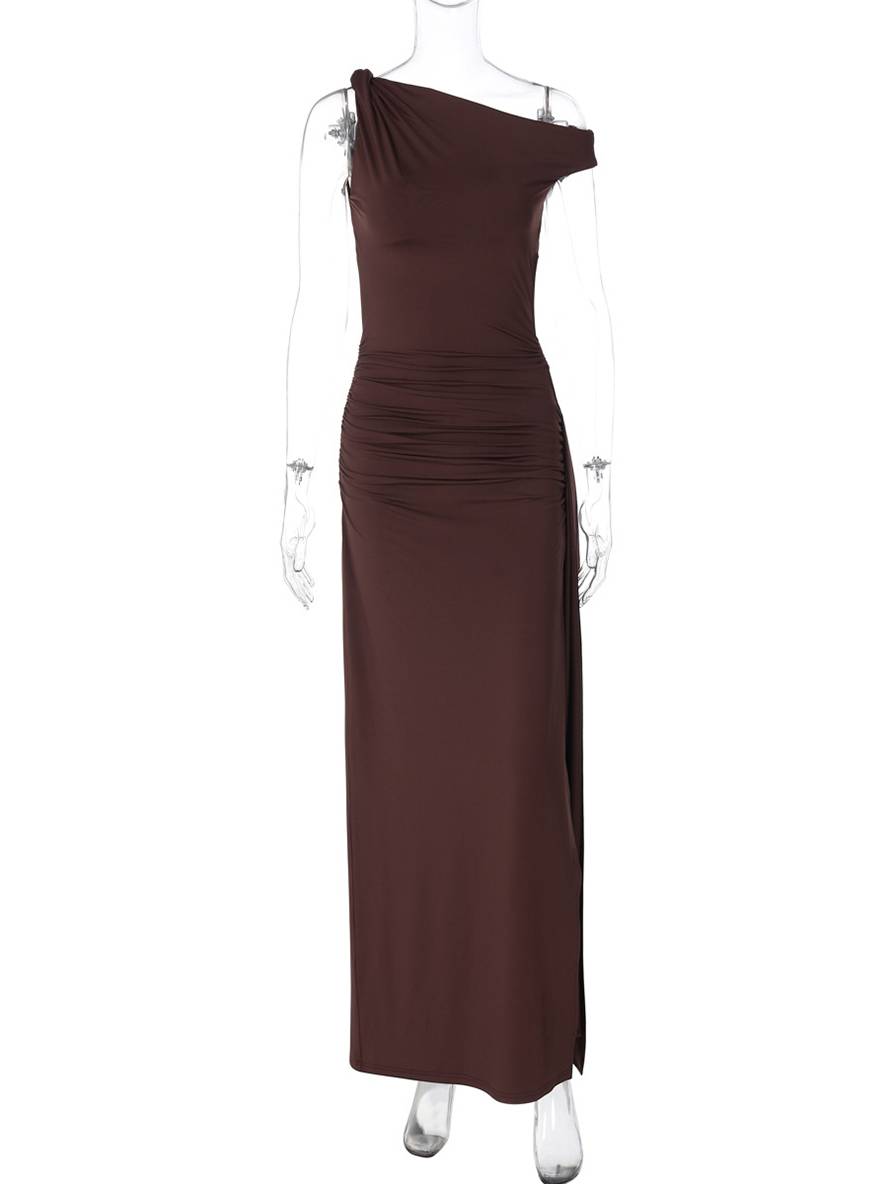 Levoire | Robe Longue Ajustée À Une Épaule Avec Découpe Fente Sur Le Côté Sans Manches Élégante Pour Femmes Robe De Soirée Décontractée