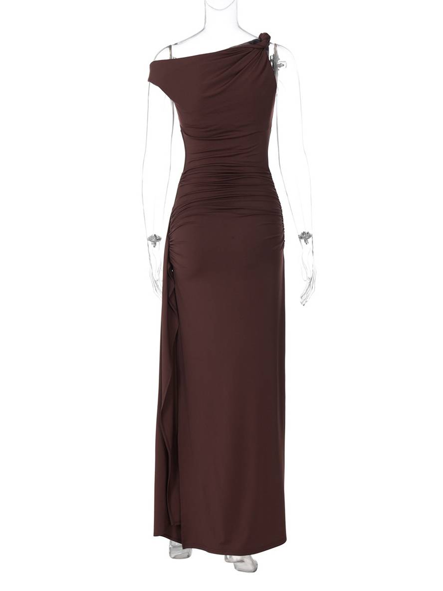 Levoire | Robe Longue Ajustée À Une Épaule Avec Découpe Fente Sur Le Côté Sans Manches Élégante Pour Femmes Robe De Soirée Décontractée