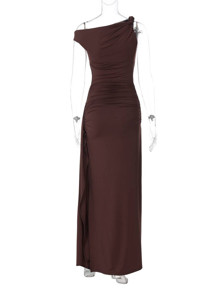 Levoire | Robe Longue Ajustée À Une Épaule Avec Découpe Fente Sur Le Côté Sans Manches Élégante Pour Femmes Robe De Soirée Décontractée