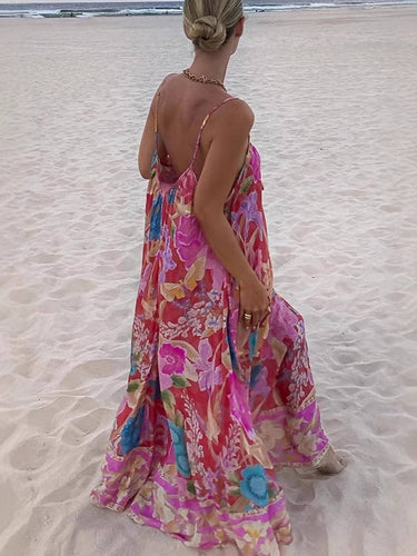 Levoire | Robe Longue À Motif Floral Avec Fines Bretelles Sans Manches Pour Femmes Élégante Décontractée Ample Hawaïenne Plage