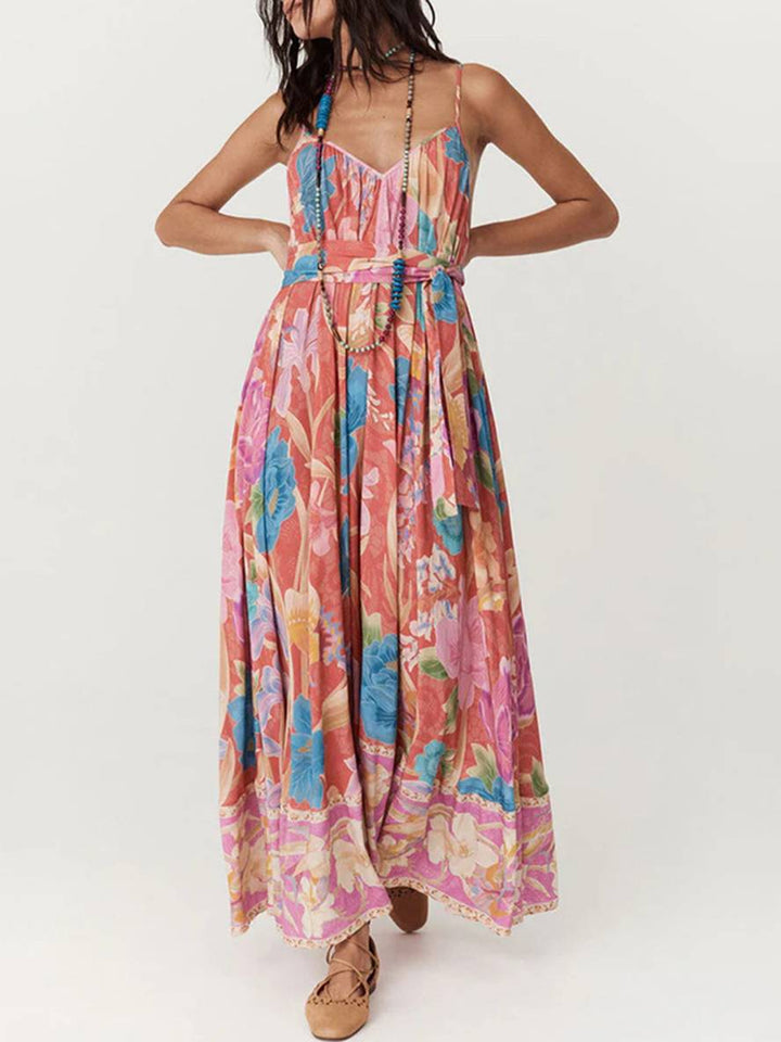 Levoire | Robe Longue À Motif Floral Avec Fines Bretelles Sans Manches Pour Femmes Élégante Décontractée Ample Hawaïenne Plage