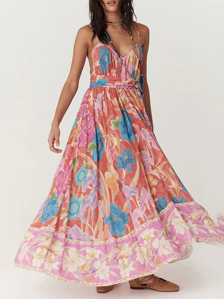 Levoire | Robe Longue À Motif Floral Avec Fines Bretelles Sans Manches Pour Femmes Élégante Décontractée Ample Hawaïenne Plage