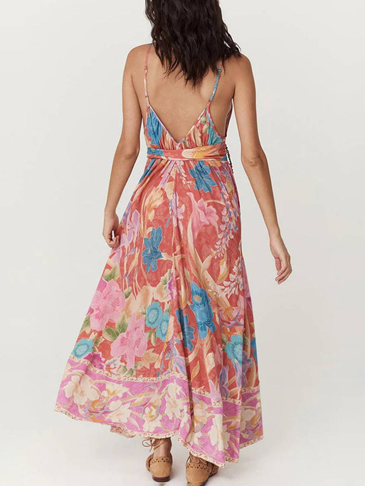 Levoire | Robe Longue À Motif Floral Avec Fines Bretelles Sans Manches Pour Femmes Élégante Décontractée Ample Hawaïenne Plage