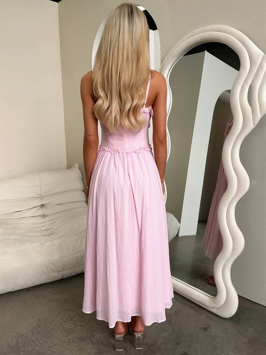 Levoire | Robe Longue À Décolleté En V Avec Volants Fluide Avec Fines Bretelles Sans Manches Femmes Élégant Pour La Plage