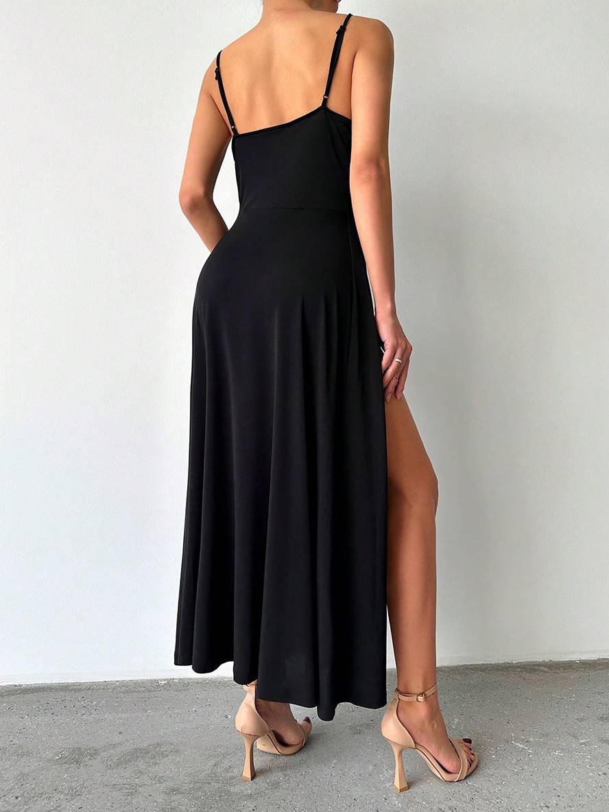 Levoire | Robe Longue À Décolleté En V Fendue Sur Le Côté Avec Fines Bretelles Sans Manches Femme Élégante Décontractée Invitée Mariage