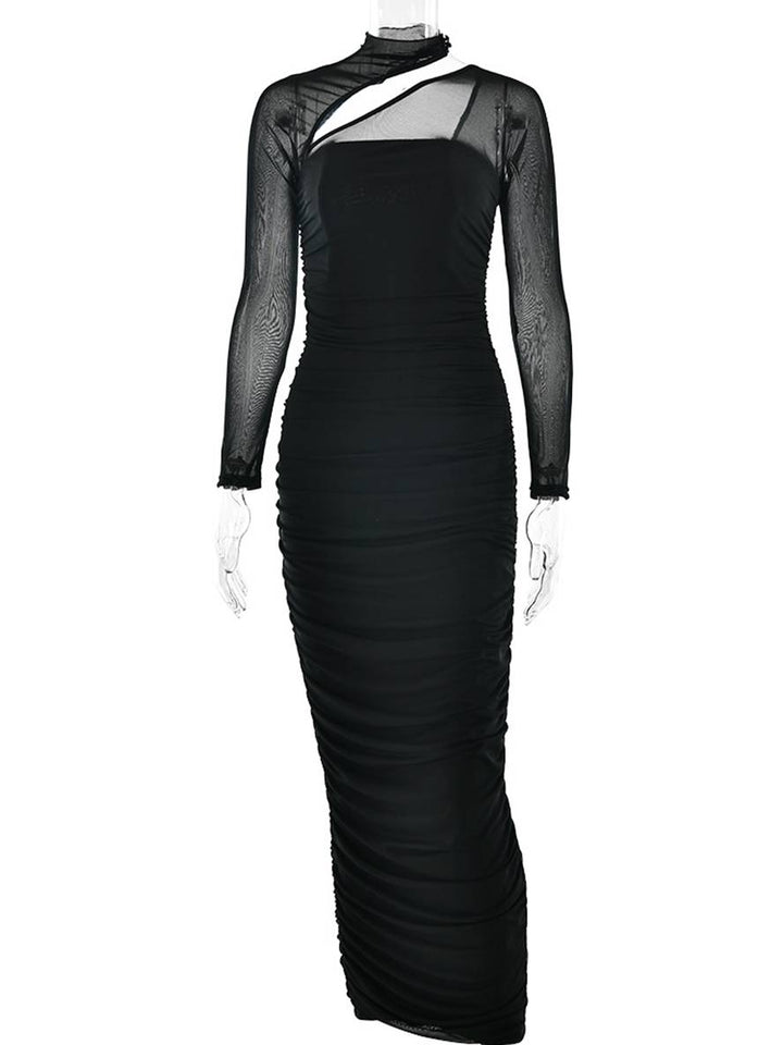 Levoire | Robe Longue Coupe Ajustée Tulle Bustier Dos Nu Col Rond Manches Longues Femme Décontractée Soirée Bal Prom