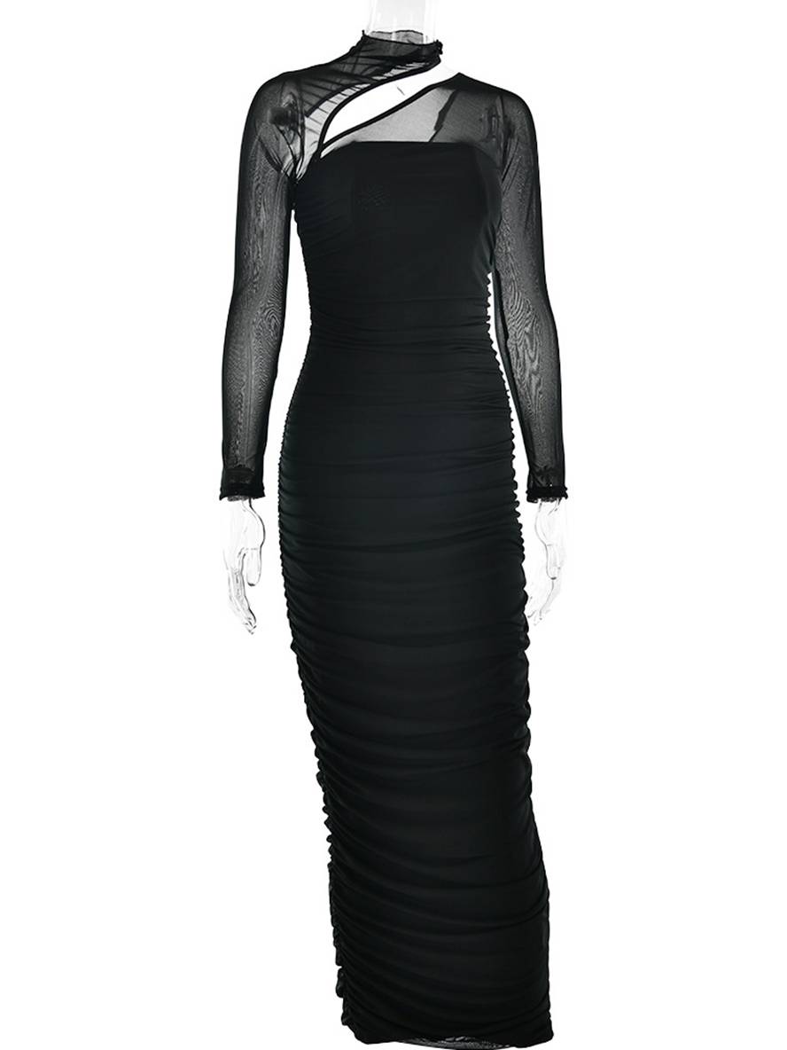 Levoire | Robe Longue Coupe Ajustée Tulle Bustier Dos Nu Col Rond Manches Longues Femme Décontractée Soirée Bal Prom