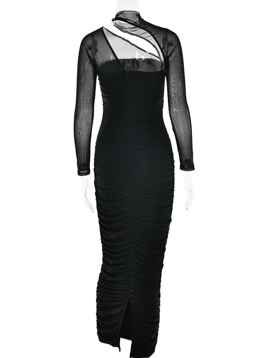 Levoire | Robe Longue Coupe Ajustée Tulle Bustier Dos Nu Col Rond Manches Longues Femme Décontractée Soirée Bal Prom