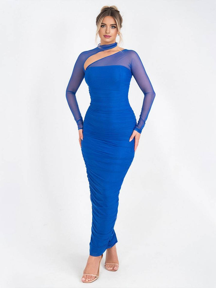 Levoire | Robe Longue Coupe Ajustée Tulle Bustier Dos Nu Col Rond Manches Longues Femme Décontractée Soirée Bal Prom