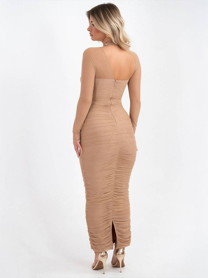 Levoire | Robe Longue Coupe Ajustée Tulle Bustier Dos Nu Col Rond Manches Longues Femme Décontractée Soirée Bal Prom