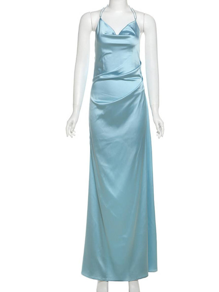 Levoire | Robe Longue En Satin Dos Découpé Croisé Décolleté En V Sans Manches Robe De Soirée Élégante Pour Mariage