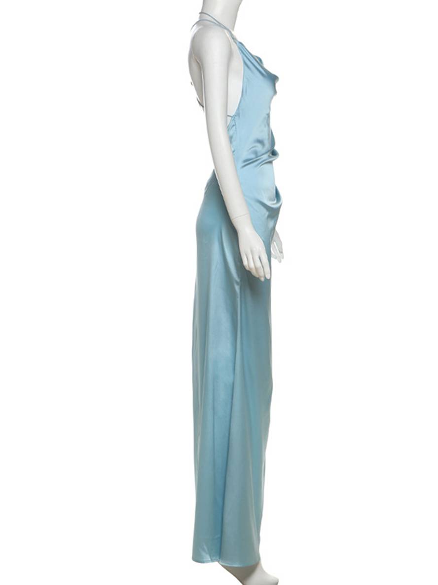 Levoire | Robe Longue En Satin Dos Découpé Croisé Décolleté En V Sans Manches Robe De Soirée Élégante Pour Mariage