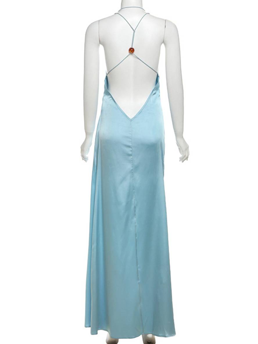 Levoire | Robe Longue En Satin Dos Découpé Croisé Décolleté En V Sans Manches Robe De Soirée Élégante Pour Mariage