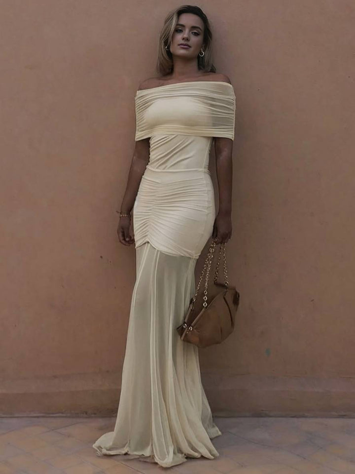 Levoire | Robe Longue Ajustée Col Bateau Sans Manches Tulle Fluide Femme Élégante Soirée Pour Mariage Cérémonie