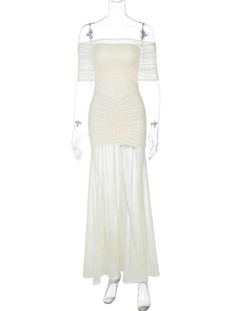 Levoire | Robe Longue Ajustée Col Bateau Sans Manches Tulle Fluide Femme Élégante Soirée Pour Mariage Cérémonie