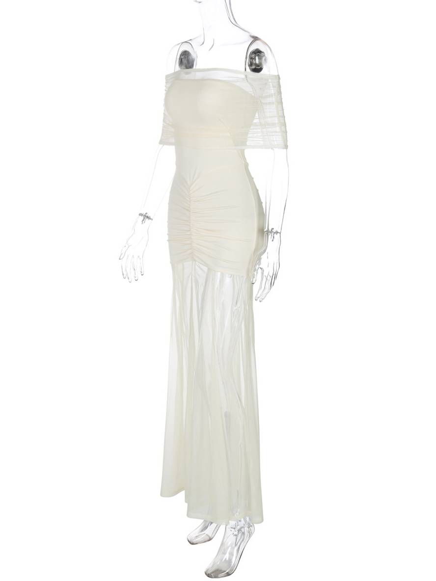 Levoire | Robe Longue Ajustée Col Bateau Sans Manches Tulle Fluide Femme Élégante Soirée Pour Mariage Cérémonie