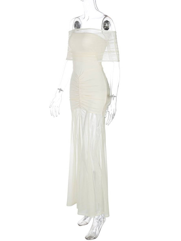 Levoire | Robe Longue Ajustée Col Bateau Sans Manches Tulle Fluide Femme Élégante Soirée Pour Mariage Cérémonie