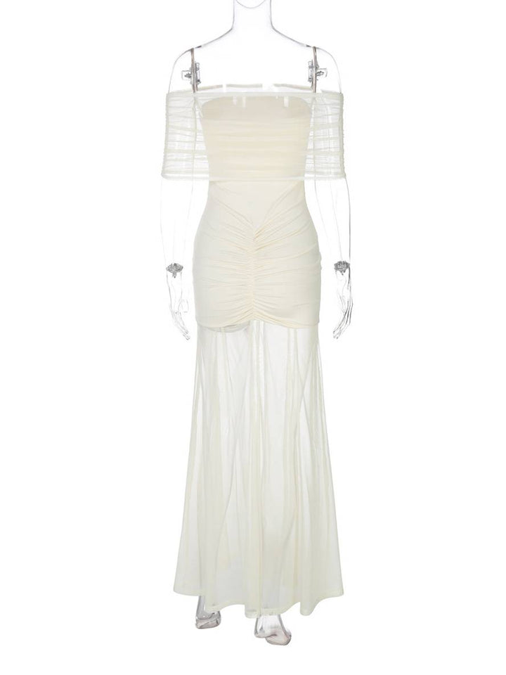 Levoire | Robe Longue Ajustée Col Bateau Sans Manches Tulle Fluide Femme Élégante Soirée Pour Mariage Cérémonie