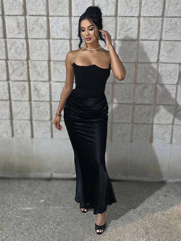 Levoire | Robe Longue En Velours Sans Bretelles Dos Nu Sans Manches Sirène Femme Élégante Robe De Soirée Pour Mariage Cérémonie D'Anniversaire
