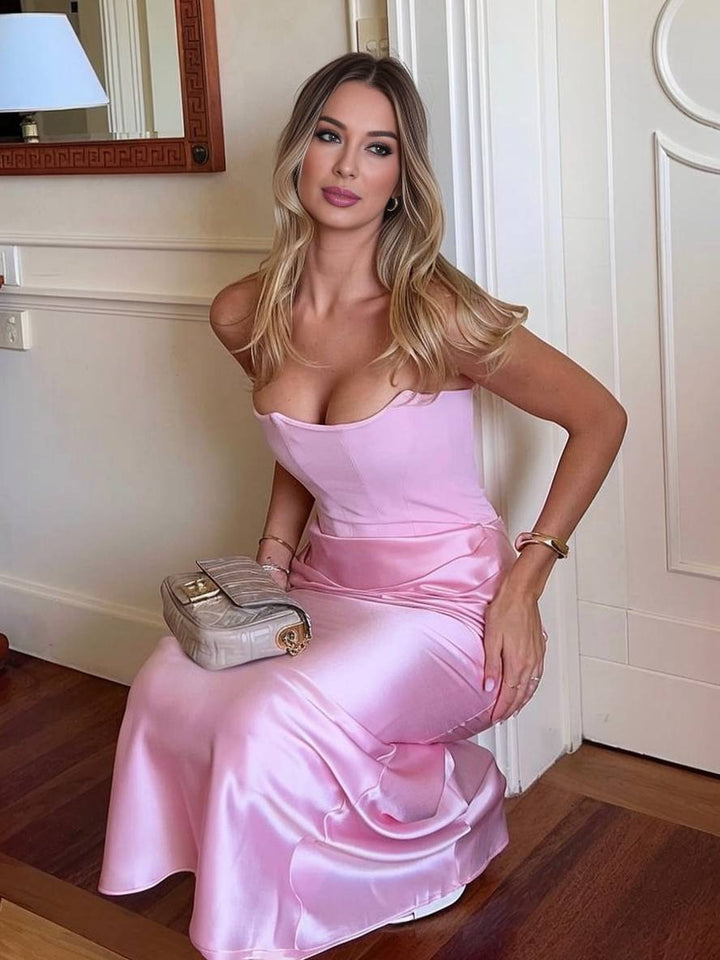 Levoire | Robe Longue En Velours Sans Bretelles Dos Nu Sans Manches Sirène Femme Élégante Robe De Soirée Pour Mariage Cérémonie D'Anniversaire