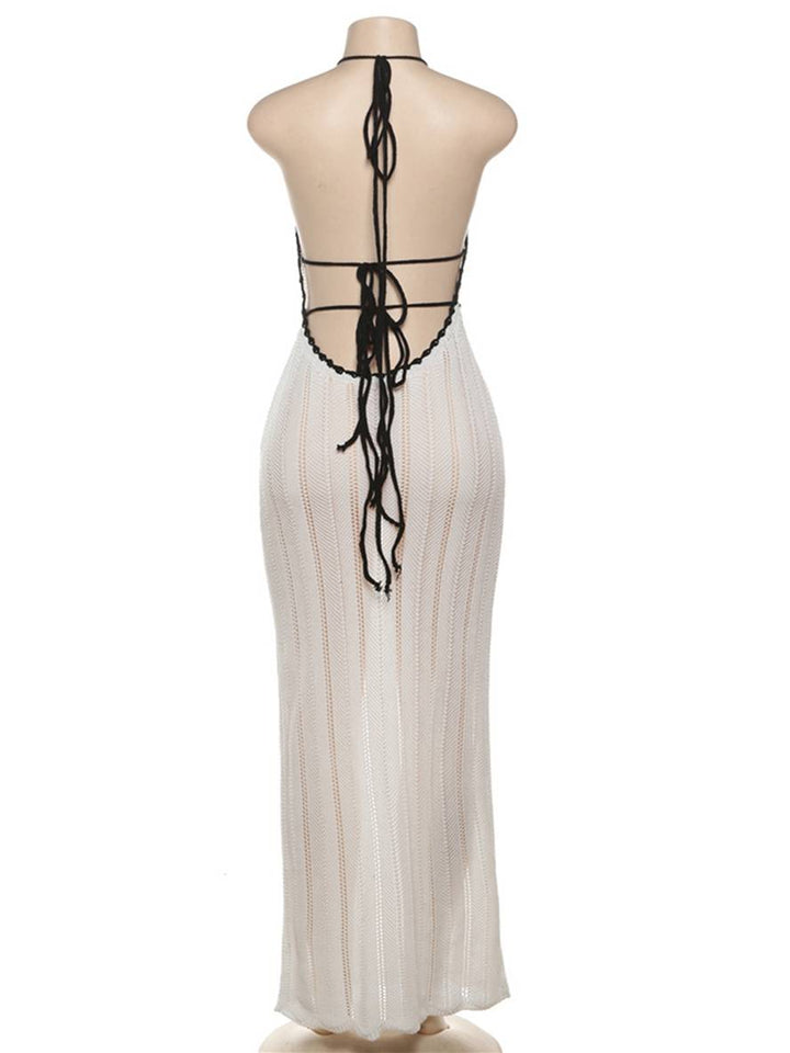 Levoire | Robe Longue Flatteuse Unie À Décolleté En V Dos Nu Sans Manches Femme Décontractée Élégante Décontractée Plage