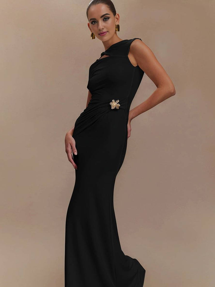 Levoire | Robe Longue Avec Découpes Ajustée À La Taille Nœud Dos Nu Manches Courtes Élégante Décontractée Robe De Soirée Pour Fête