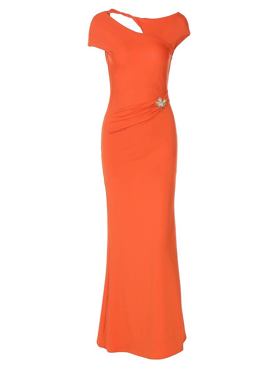 Levoire | Robe Longue Avec Découpes Ajustée À La Taille Nœud Dos Nu Manches Courtes Élégante Décontractée Robe De Soirée Pour Fête