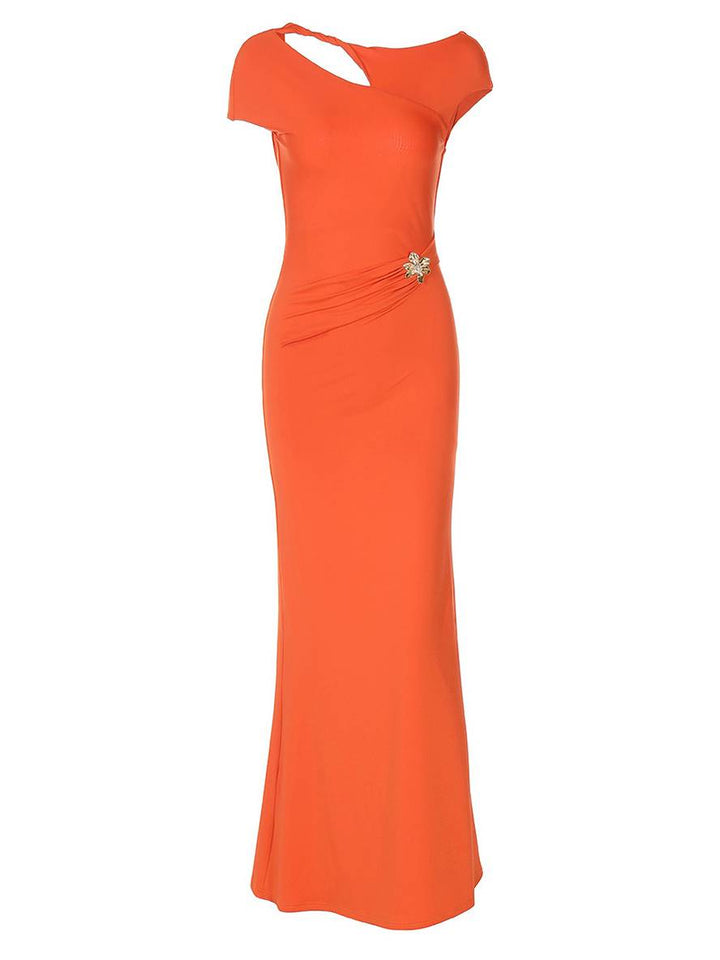Levoire | Robe Longue Avec Découpes Ajustée À La Taille Nœud Dos Nu Manches Courtes Élégante Décontractée Robe De Soirée Pour Fête