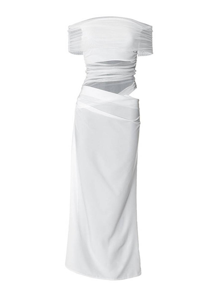 Levoire | Robe Longue Décolleté Bottes En Tulle Découpes Serre Moulante Irrégulière Avec Volants En Mesh Robe Longue De Vacances Pour Femmes