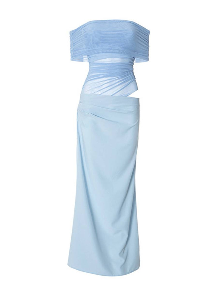 Levoire | Robe Longue Décolleté Bottes En Tulle Découpes Serre Moulante Irrégulière Avec Volants En Mesh Robe Longue De Vacances Pour Femmes