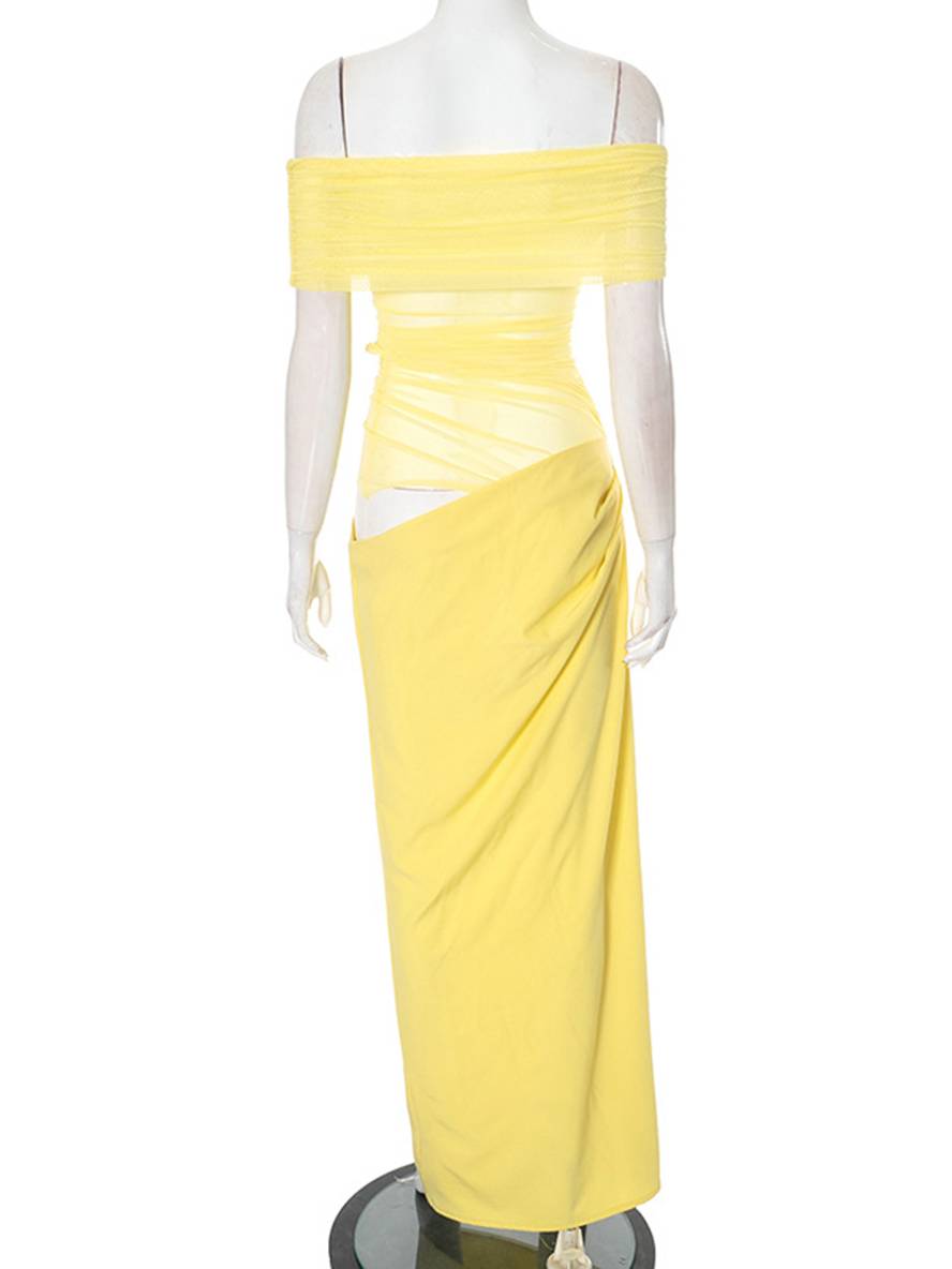 Levoire | Robe Longue Décolleté Bottes En Tulle Découpes Serre Moulante Irrégulière Avec Volants En Mesh Robe Longue De Vacances Pour Femmes