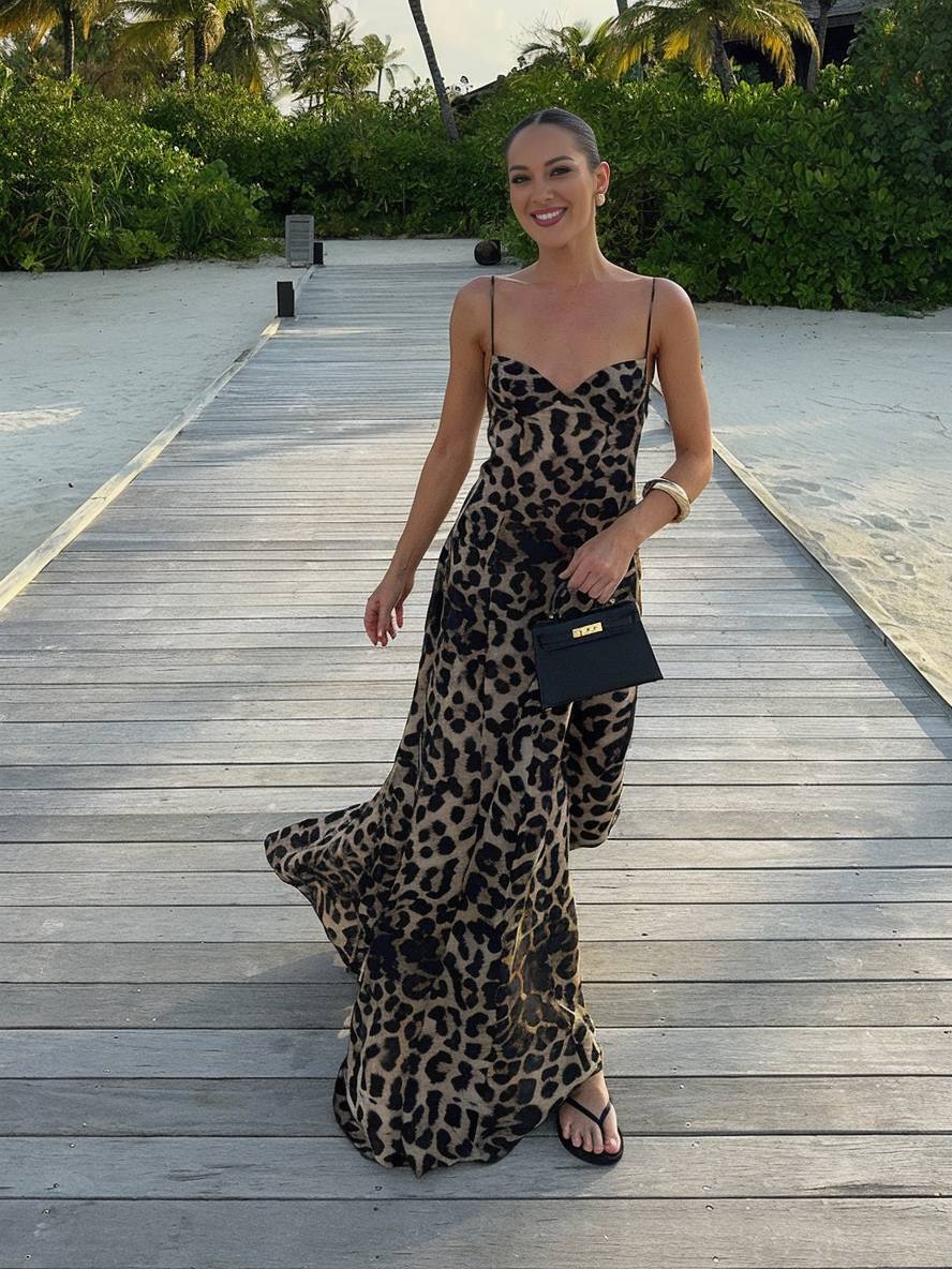 Levoire | Robe Longue À Imprimé Léopard Avec Décolleté En V Et Dos Nu Avec Fines Bretelles Sans Manches Décontractée Ample Robe De Plage Pour Les Vacances D'Été