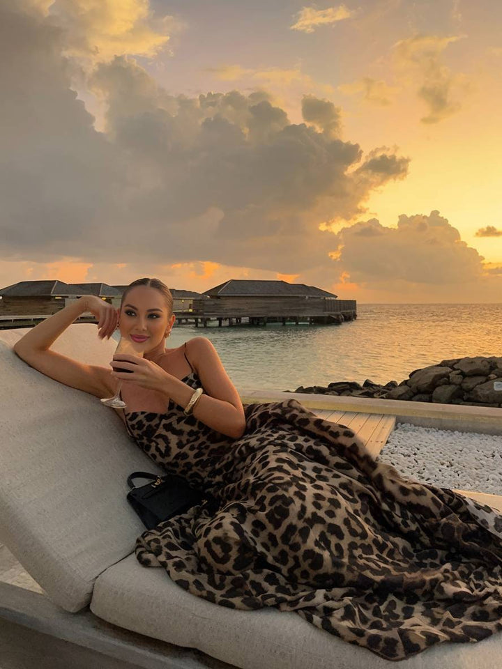 Levoire | Robe Longue À Imprimé Léopard Avec Décolleté En V Et Dos Nu Avec Fines Bretelles Sans Manches Décontractée Ample Robe De Plage Pour Les Vacances D'Été