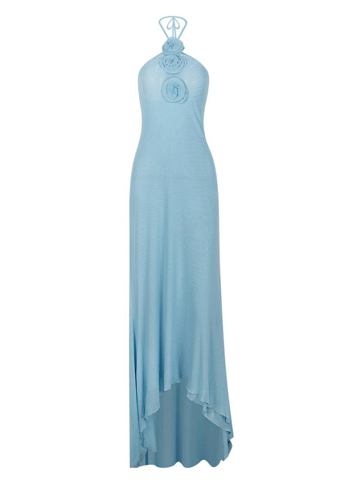 Levoire | Longue Robe De Soirée Tulle Fleurs Dos Nu Sans Manches Dames Décontractée Élégante Bal De Fin D'Année Plage
