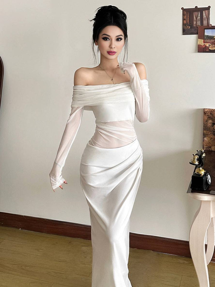 Levoire | Robe En Tulle Longue Ajustée Avec Manches Longues Dénudées Et Effet Ajouré Décontracté Robe De Bal