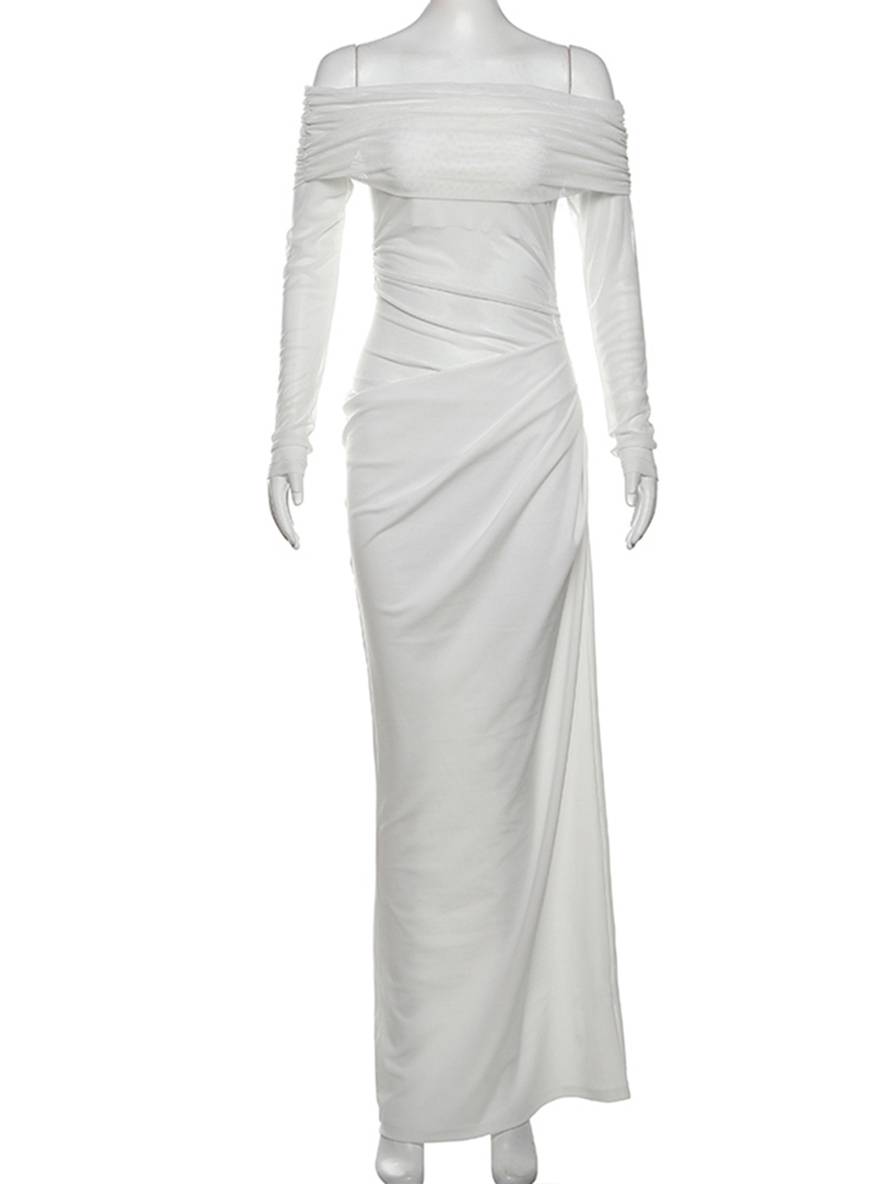Levoire | Robe En Tulle Longue Ajustée Avec Manches Longues Dénudées Et Effet Ajouré Décontracté Robe De Bal