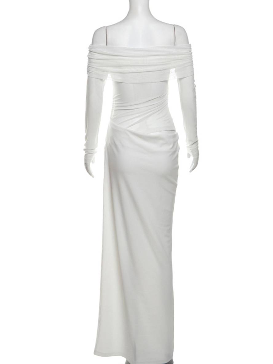 Levoire | Robe En Tulle Longue Ajustée Avec Manches Longues Dénudées Et Effet Ajouré Décontracté Robe De Bal