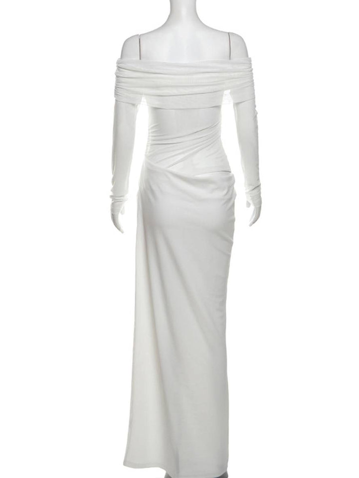 Levoire | Robe En Tulle Longue Ajustée Avec Manches Longues Dénudées Et Effet Ajouré Décontracté Robe De Bal