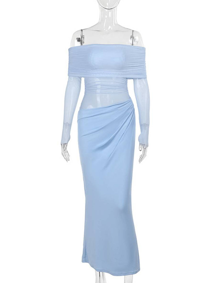 Levoire | Robe En Tulle Longue Ajustée Avec Manches Longues Dénudées Et Effet Ajouré Décontracté Robe De Bal