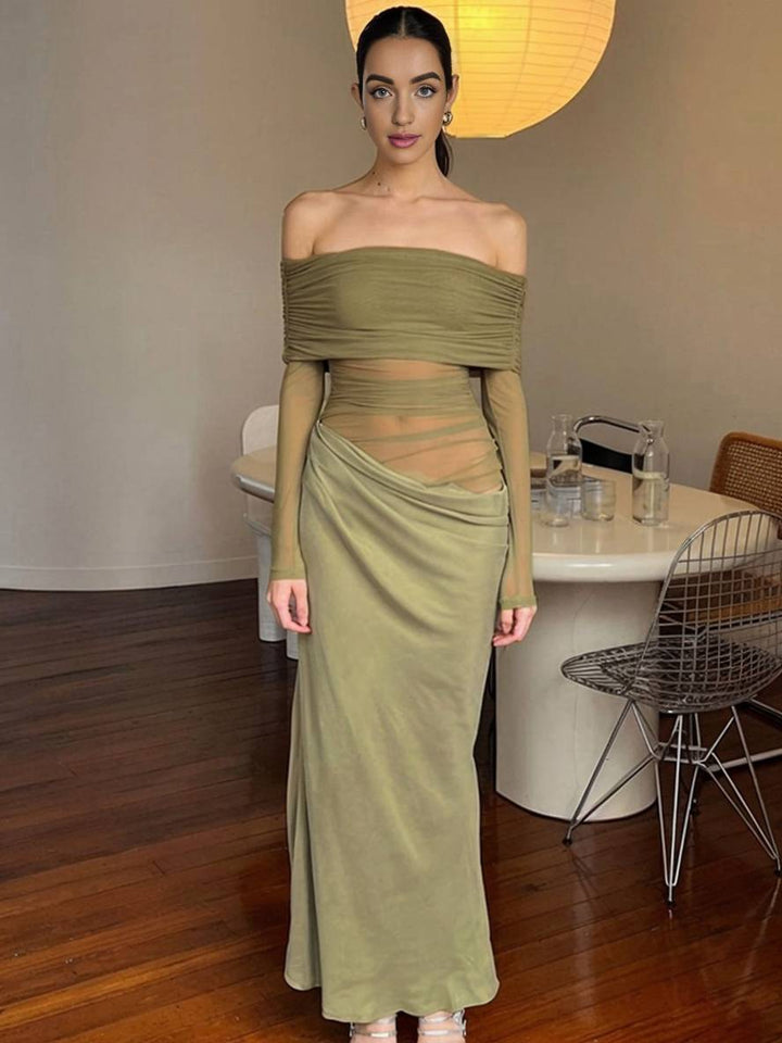 Levoire | Robe En Tulle Longue Ajustée Avec Manches Longues Dénudées Et Effet Ajouré Décontracté Robe De Bal