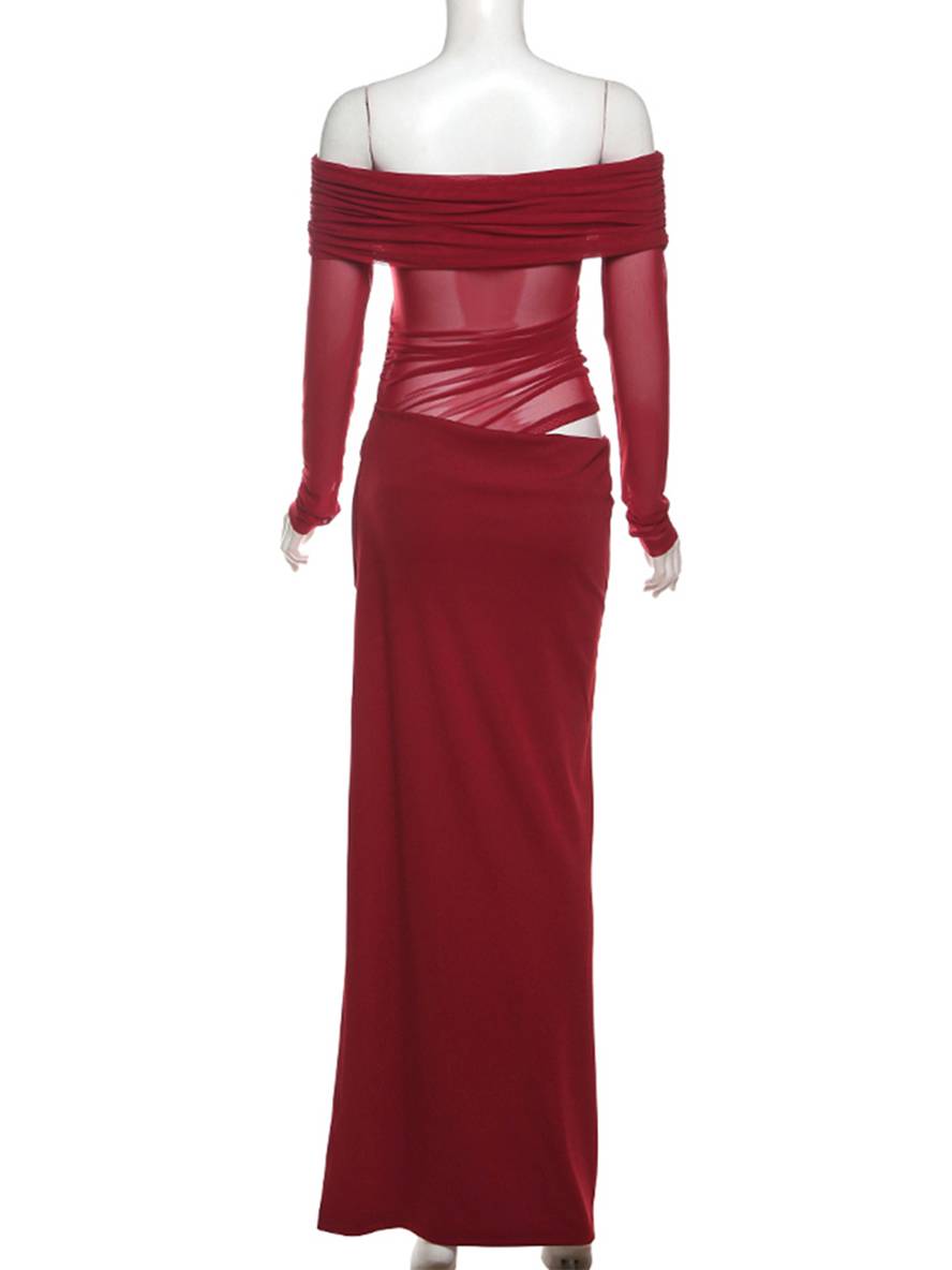 Levoire | Robe En Tulle Longue Ajustée Avec Manches Longues Dénudées Et Effet Ajouré Décontracté Robe De Bal