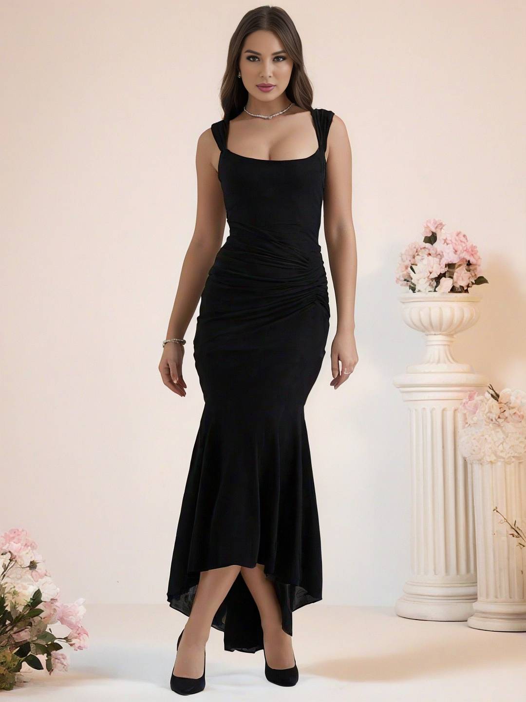 Levoire | Robe De Soirée Longue Élastique En Dentelle Sirène Corset Décolleté En Bateau Sans Manches Pour Dames Élégante Cérémonie