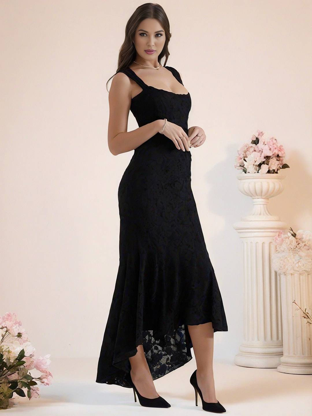 Levoire | Robe De Soirée Longue Élastique En Dentelle Sirène Corset Décolleté En Bateau Sans Manches Pour Dames Élégante Cérémonie