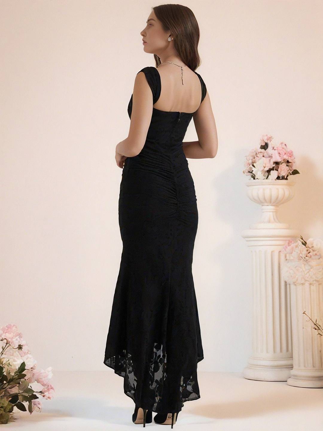 Levoire | Robe De Soirée Longue Élastique En Dentelle Sirène Corset Décolleté En Bateau Sans Manches Pour Dames Élégante Cérémonie