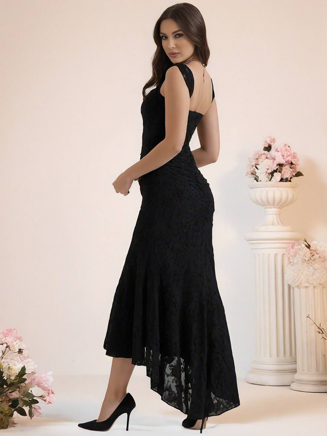 Levoire | Robe De Soirée Longue Élastique En Dentelle Sirène Corset Décolleté En Bateau Sans Manches Pour Dames Élégante Cérémonie