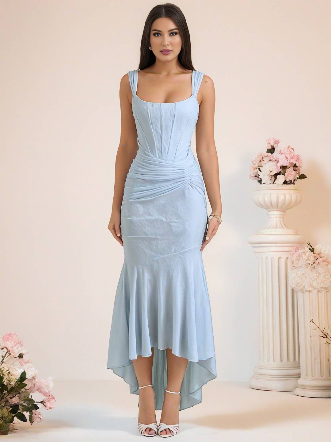 Levoire | Robe De Soirée Longue Élastique En Dentelle Sirène Corset Décolleté En Bateau Sans Manches Pour Dames Élégante Cérémonie