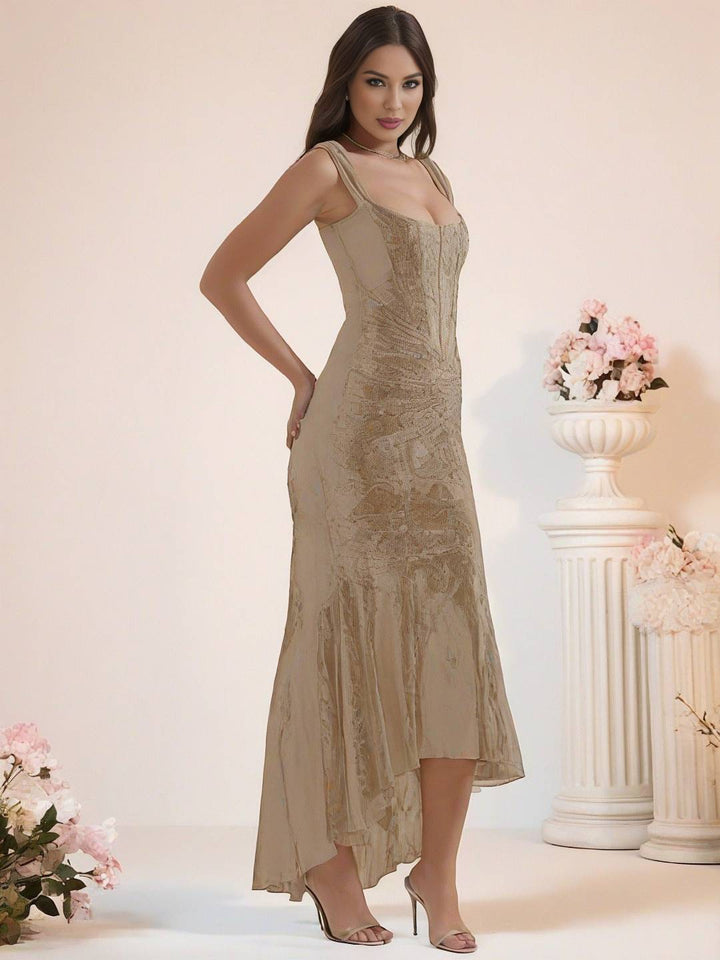 Levoire | Robe De Soirée Longue Élastique En Dentelle Sirène Corset Décolleté En Bateau Sans Manches Pour Dames Élégante Cérémonie