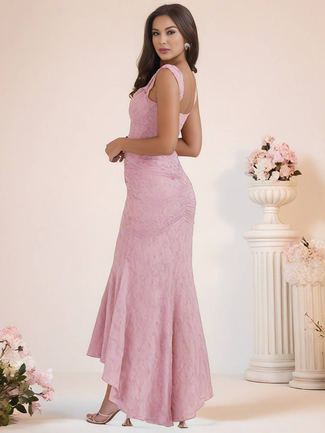 Levoire | Robe De Soirée Longue Élastique En Dentelle Sirène Corset Décolleté En Bateau Sans Manches Pour Dames Élégante Cérémonie