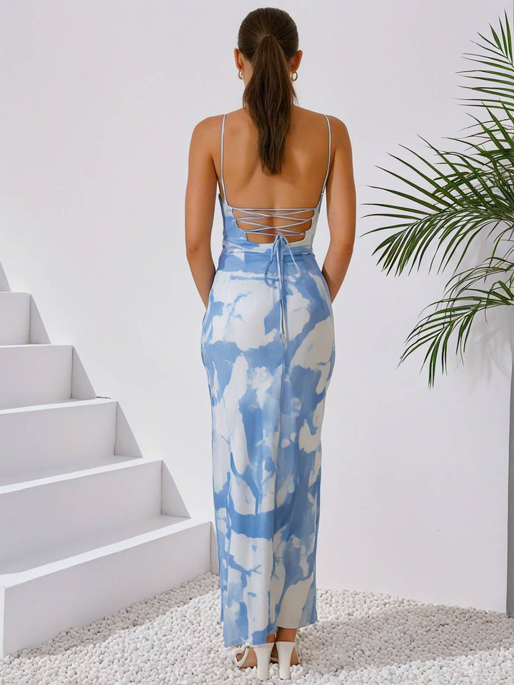 Levoire | Robe Longue À Motif Floral Avec Bretelles Fines, Dos Nu, Sans Manches, Élégante, Robe De Soirée Pour Dames, Cérémonie